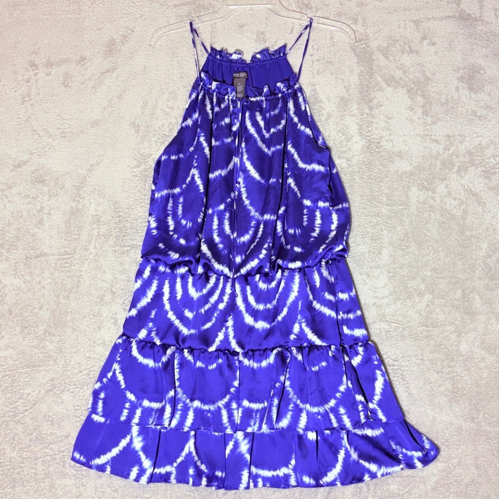Bisou Bisou Dresss Women's 12‎ Purple White Tie Dye Tiered Ruffle Halter